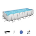 Bestway Rectangular Metal Frame Above Ground Swimming Pool Set Gray