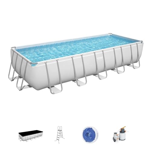 Bestway Rectangular Metal Frame Above Ground Swimming Pool Set Gray