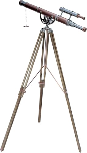 Antiqueex Vintage Brass Chrome Finish Telescope Double Barrel Navy Floor Stand