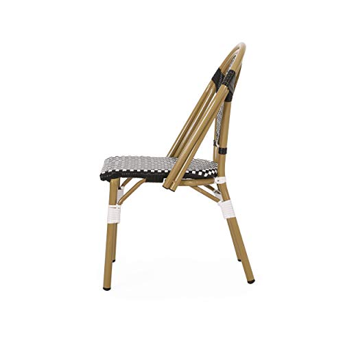 Christopher Knight Home Gwendolyn Outdoor French Bistro Chairs Set of 4 Black White Bamboo Print Finish