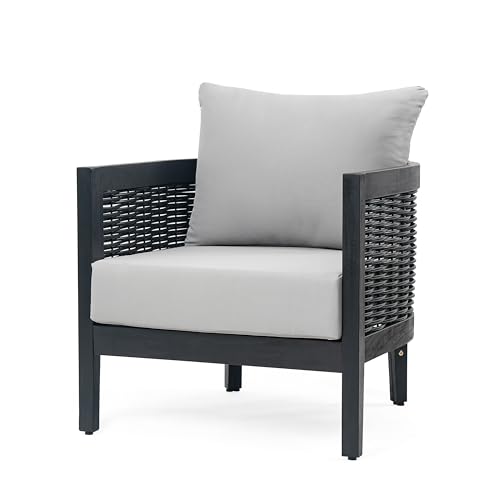 Merax 4-Piece Outdoor Acacia Wood Wicker Conversation Set Grey