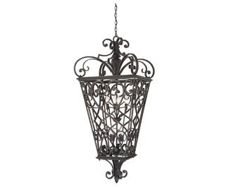 Quoizel Fort Quinn Outdoor Pendant Lighting 31 Inch 8-Light Marcado Black Chandelier