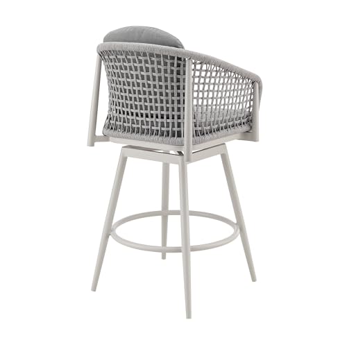 HomeRoots 40" Light Gray Metal Swivel Outdoor Counter Height Bar Chair with Footrest Grey