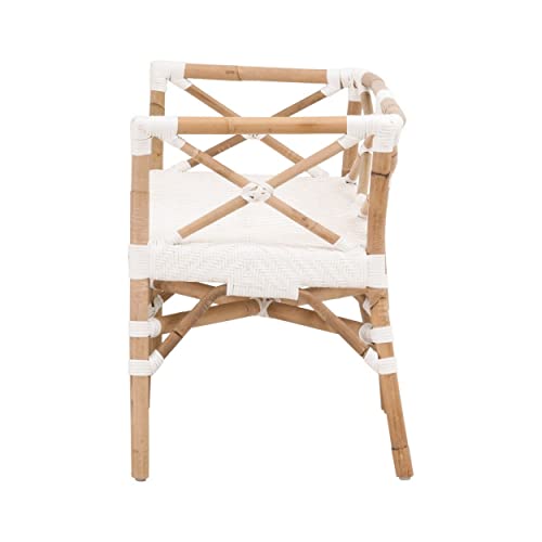 Benzara Benjara Kelly 52 Inch Accent Bench Handwoven Crossed Rattan White and Brown