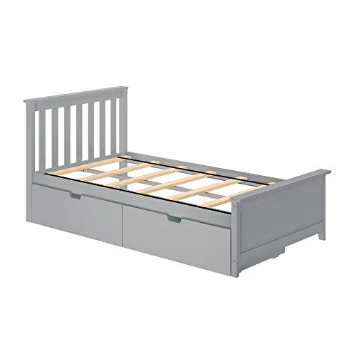 Max & Lily Twin Bed Frame with Headboard & Storage Drawers Grey