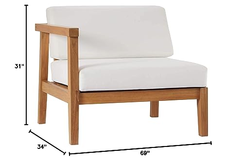 Modway Bayport Patio Teak Wood 2-Seater Loveseat Set Natural White