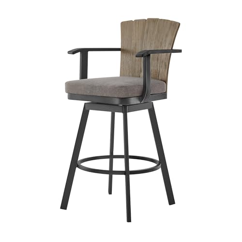 HomeRoots 40" Charcoal Metal Swivel Outdoor Counter Height Bar Chair with Footrest Black