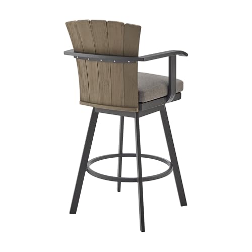 HomeRoots 40" Charcoal Metal Swivel Outdoor Counter Height Bar Chair with Footrest Black
