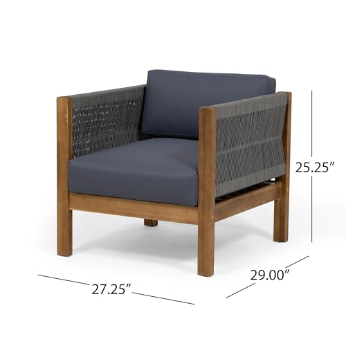 Benzara Outdoor Accent Chair Set of 2 Rope Weaving Teak Brown and Gray