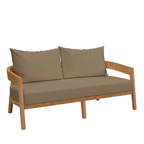 Modway Brisbane Modern Teak Wood/Fabric Patio Loveseat Natural Light Brown