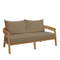 Modway Brisbane Modern Teak Wood/Fabric Patio Loveseat Natural Light Brown
