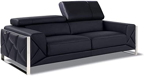 Blackjack Furniture Gianni Italian Leather Sofa with Adjustable Headrests Black