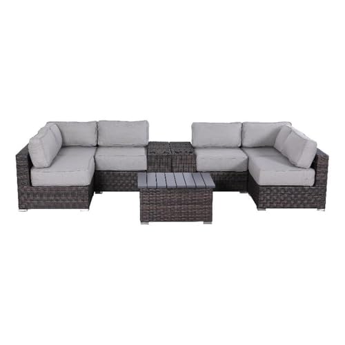 Living Source International 9-Piece Sectional Set Plus Olefin Cushion Brown