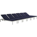 Pemberly Row Aluminum Patio Chaise Lounge Set of 6 Navy