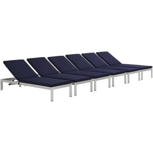 Pemberly Row Aluminum Patio Chaise Lounge Set of 6 Navy