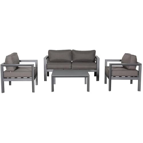 Teva Furniture Cabo Aluminum Loveseat Set Gray Frame Charcoal Cushion