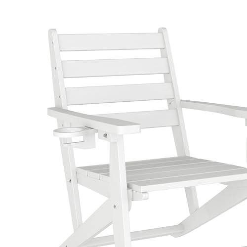 EMMA + OLIVER Arcata 5-Piece Indoor-Outdoor Adirondack Dining Set, 48" Round Table & 4 Chairs with Cupholders, White