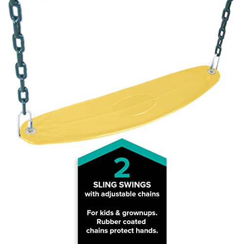 Sportspower Sandalwood Wood Swing Set with Swings, Slide & Playhouse Green