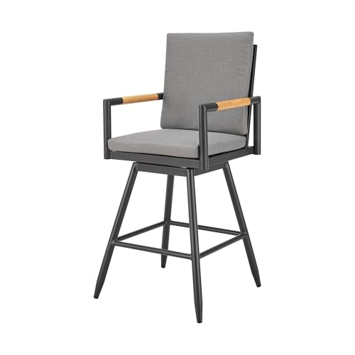 HomeRoots 48" Dark Gray Metal Swivel Outdoor Bar Height Chair with Footrest Grey