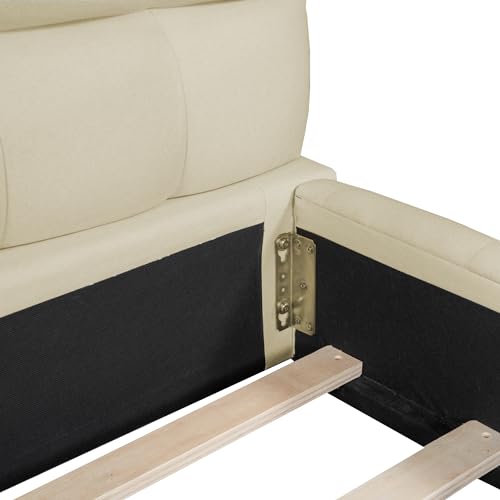 Jintop Queen Size Linen Upholstered Platform Bed Beige