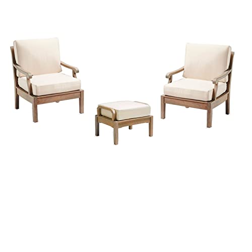 WholesaleTeak Sack 3 Pc Lounge Chair Set: 2 Chairs & Ottoman with Cushions Canvas White