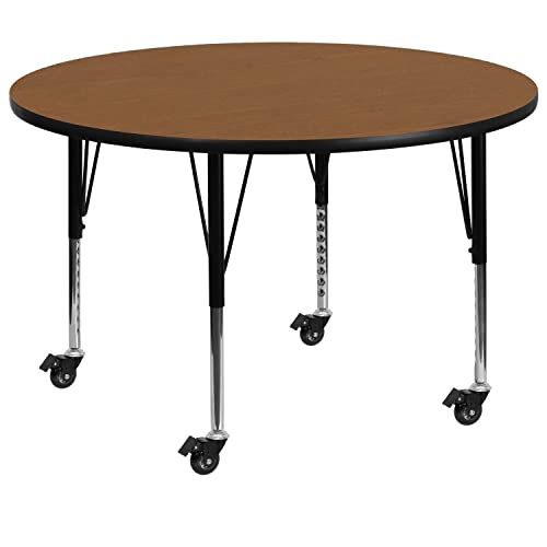 Flash Furniture Wren Mobile Round Oak Activity Table Height Adjustable 60''