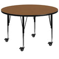 Flash Furniture Wren Mobile Round Oak Activity Table Height Adjustable 60''