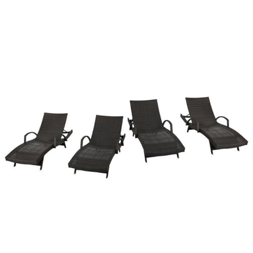 Noble House Salem Outdoor Adjustable Wicker Chaise Lounge Set of 4 Brown