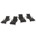Noble House Salem Outdoor Adjustable Wicker Chaise Lounge Set of 4 Brown