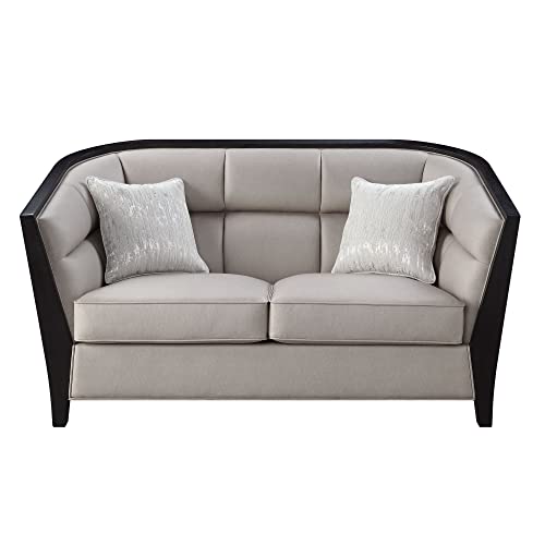 Benzara Loveseat with Curved Back and Shelter Arms Beige