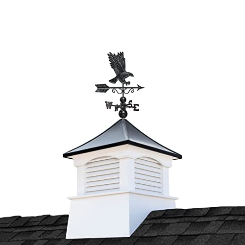 Good Directions 30" Square Coventry Vinyl Cupola with Black Aluminum Roof and Eagle Weathervane Vinyl/Black