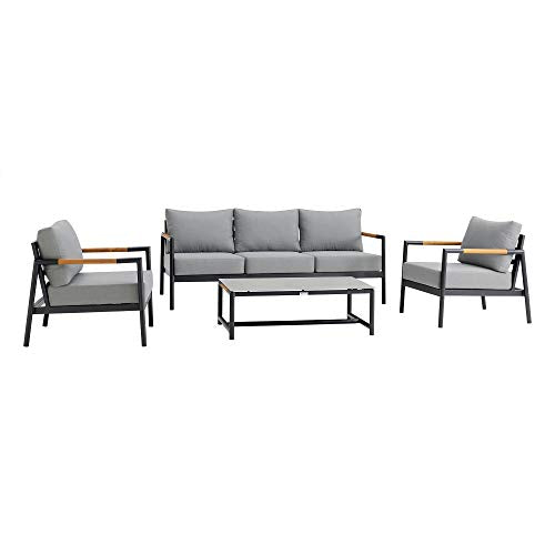 Armen Living Royal Modern Outdoor Patio Conversation Set 4 Piece Black