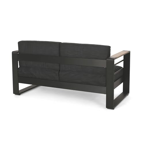Roomfitters Modern 2-Seater Outdoor Loveseat with Aluminum Frame and Cushions Black