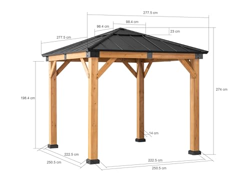 Sunjoy Hardtop Gazebo 9x9 ft Cedar Frame with Brown Steel Roof Natural Wood