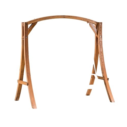 Benzara Outdoor Swing Support Loveseat Chair Teak Brown