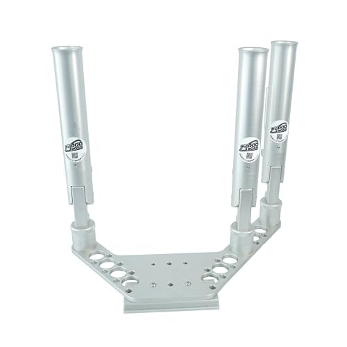 Rod Boss Triple Dual Axis Ratcheting Rod Holder with Boomerang Downrigger Plate Silver
