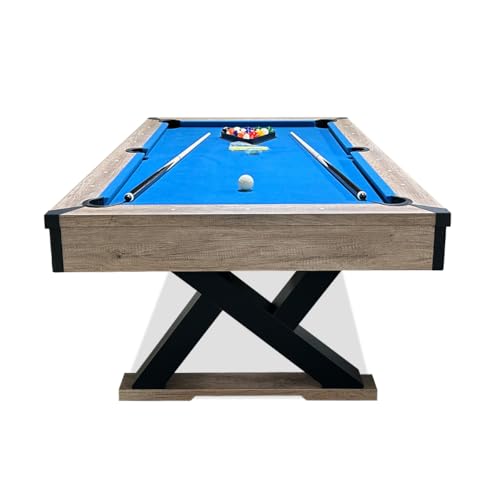KEIKI 84" Billiard Table Rustic Blond Finish Royal Blue Cloth