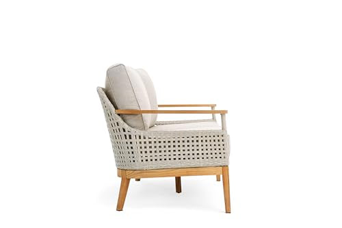 Winston August Loveseat Natural Teak Wood Driftwood Grid Weave Sunbrella Cast Ash