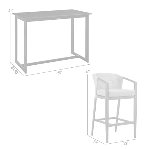 Armen Living Aileen Outdoor Patio 5-Piece Bar Table Set Aluminum with Grey Cushions Black