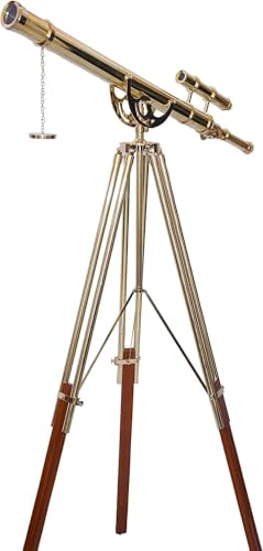 Antiqueex Vintage Nautical Telescope 65" Adjustable Wooden Tripod Shiny Brass Finish