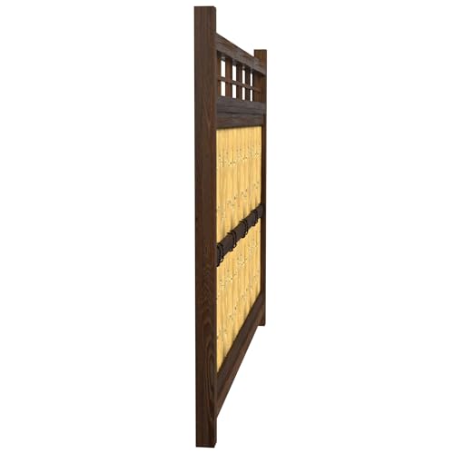 Red Lantern Japanese Bamboo Kumo Fence Panel 4 x 5.5 ft Brown
