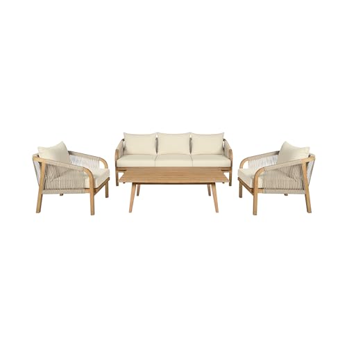Armen Living Cypress Modern Outdoor Patio Conversation Set, 4 Piece Ivory