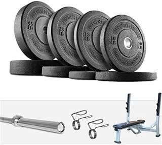 French Fitness Olympic Bumper Plate Set 235 lbs + Bench (New)