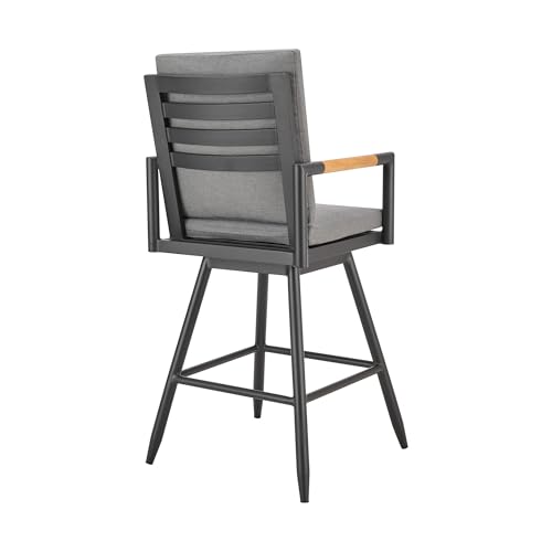 HomeRoots 48" Dark Gray Metal Swivel Outdoor Bar Height Chair with Footrest Grey