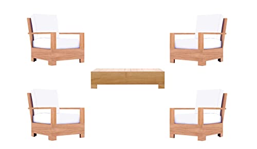 WholesaleTeak Leveb 5 Pc Lounge Chair Set with Cushions in Canvas White