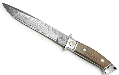 PUMA Cougar Damast Plumwood Hunting Knife with Leather Sheath Silver