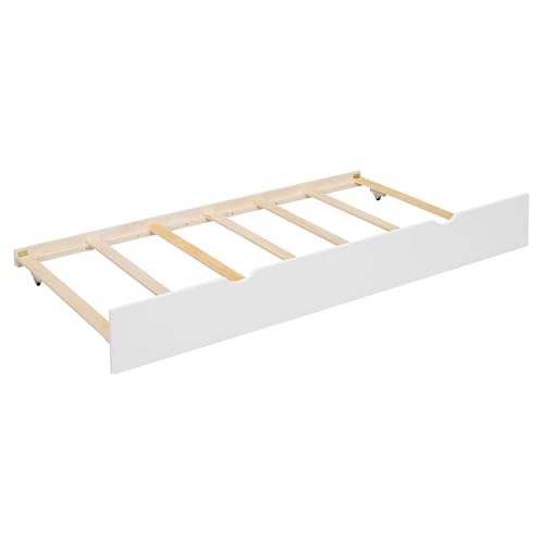 Polibi Twin-Over-Twin Bunk Bed with Storage, Trundle & Slide White