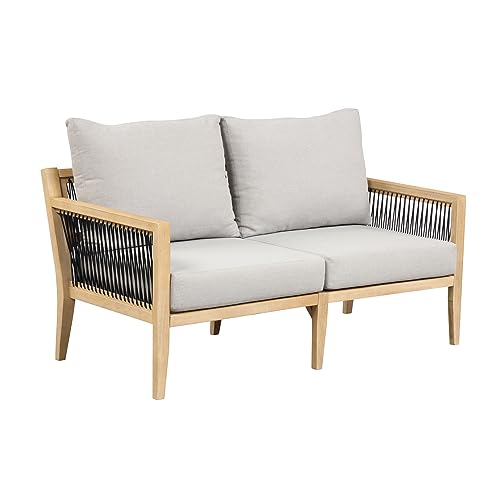 Nathan James Freya Bohemian Wood Loveseat Gray Cushion/Natural Brown Wood