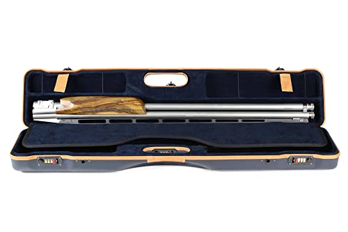 Negrini OU/SXS Deluxe Ultra-Compact Sporter Shotgun Case Blue/Tobacco Leather Trim