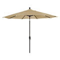 California Umbrella 11' Round Aluminum Market Patio Umbrella Crank Lift Collar Tilt Bronze Pole Linen Sesame